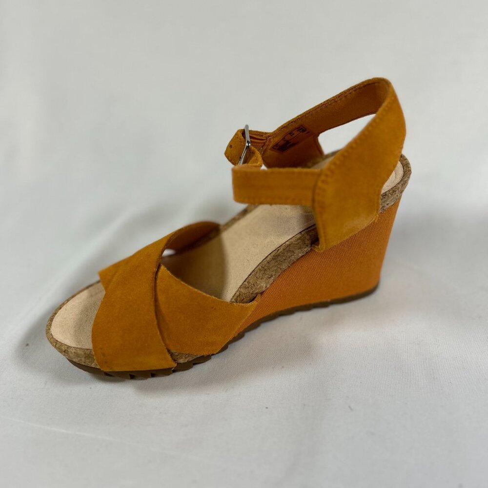 Clarks Orange Suede Wedge Sandals - Picture 3 of 12